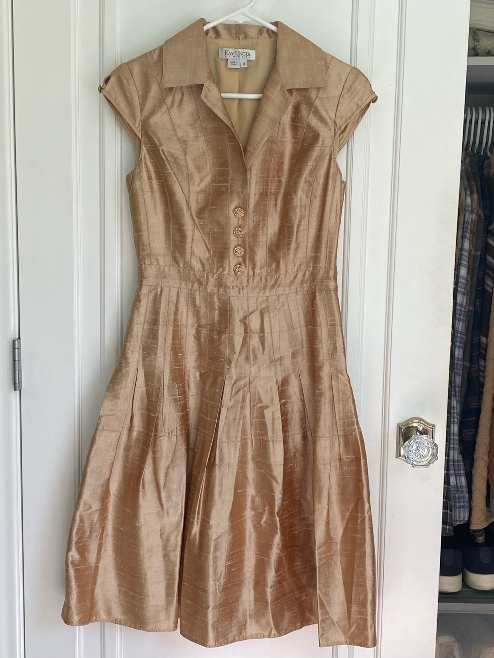 Kay Unger Champagne Gold Cap-Sleeve Fit & Flare Dress